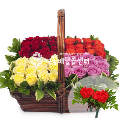 사각바구니_장미혼합